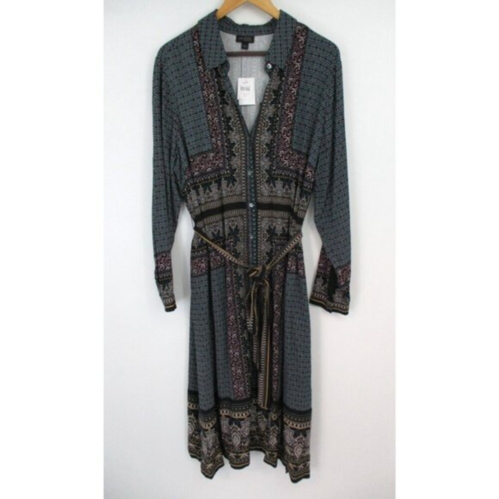 J Jill Wearever Collection Longsleeve Button Front Midi Shift Dress Womens 2X